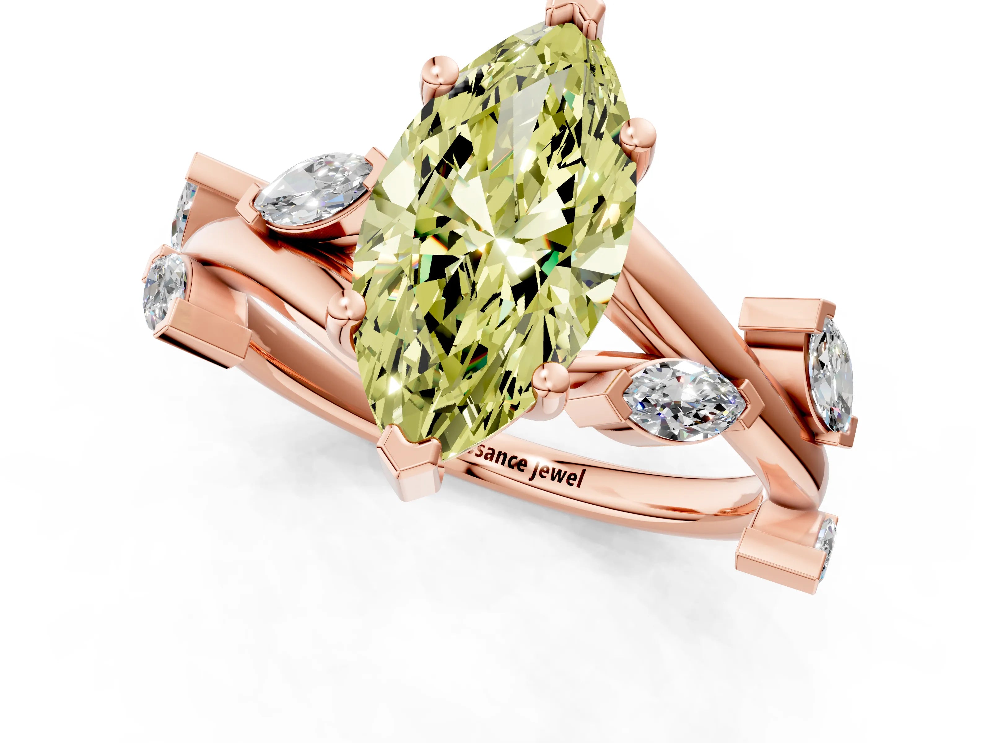 Rose gold Fancy Yellow Marquise Cut Solitaire Twisted Band Marquise Accent Prong Setting Ring_1