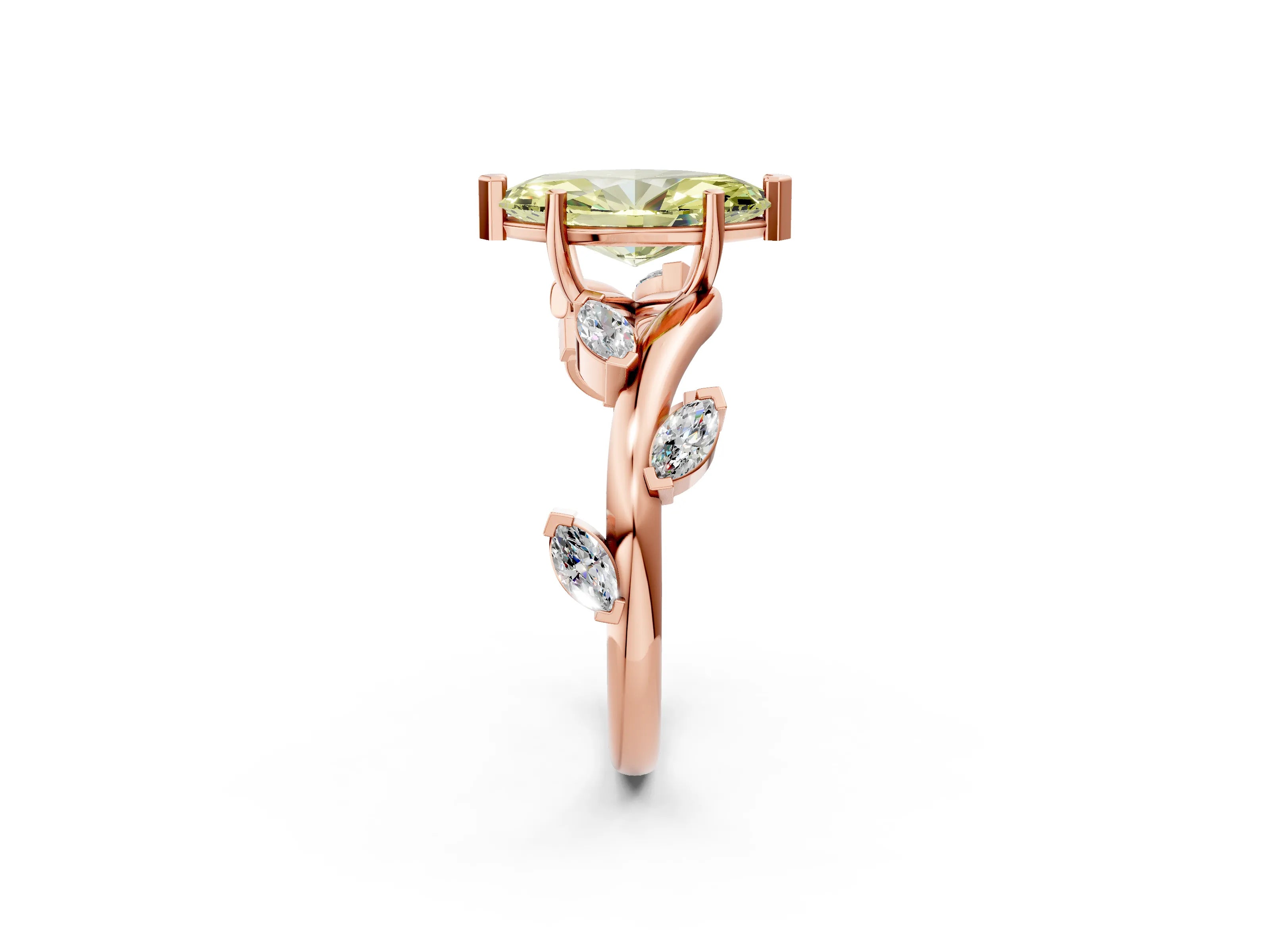 Rose gold Fancy Yellow Marquise Cut Solitaire Twisted Band Marquise Accent Prong Setting Ring_2