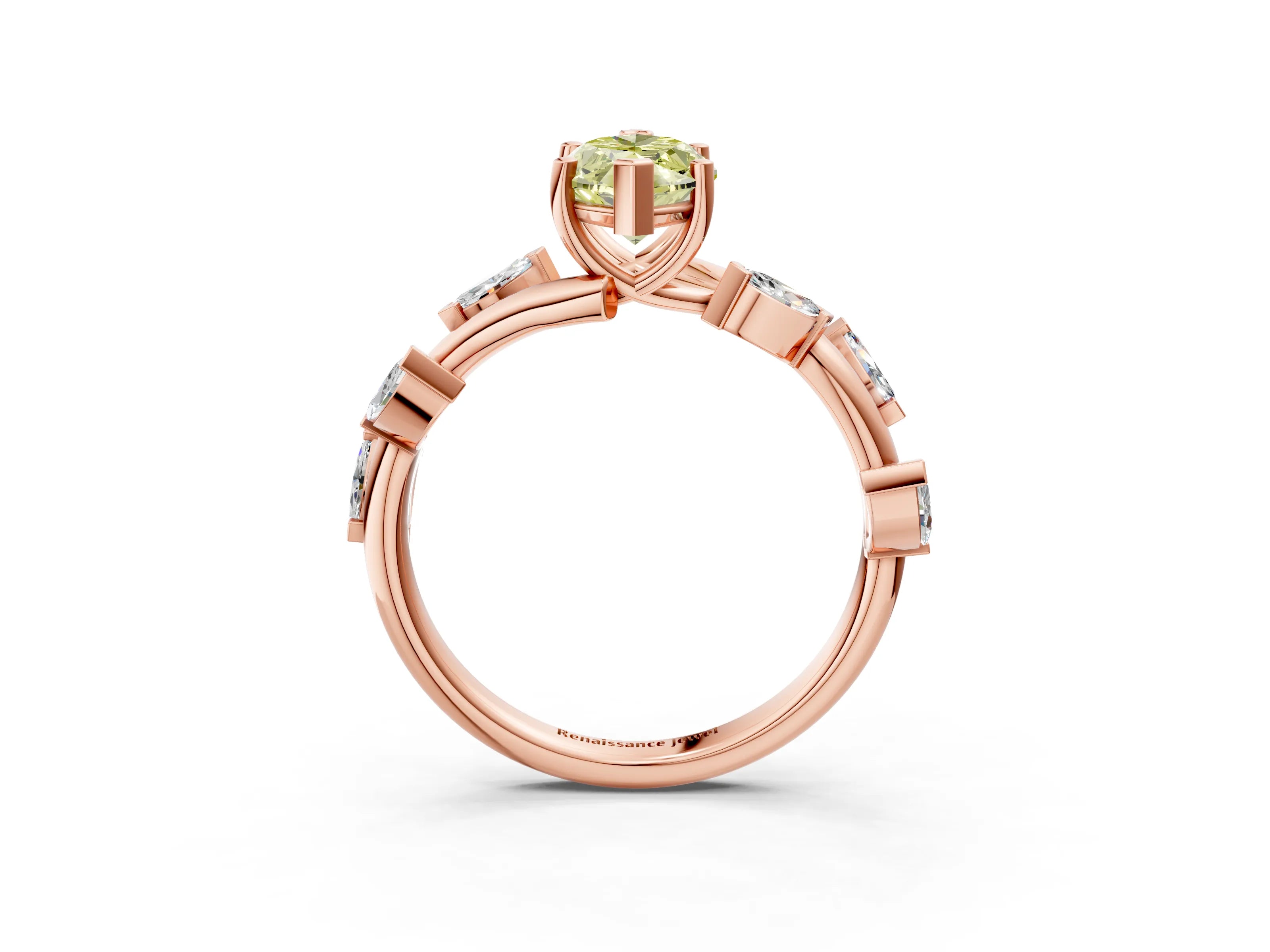 Rose gold Fancy Yellow Marquise Cut Solitaire Twisted Band Marquise Accent Prong Setting Ring_3