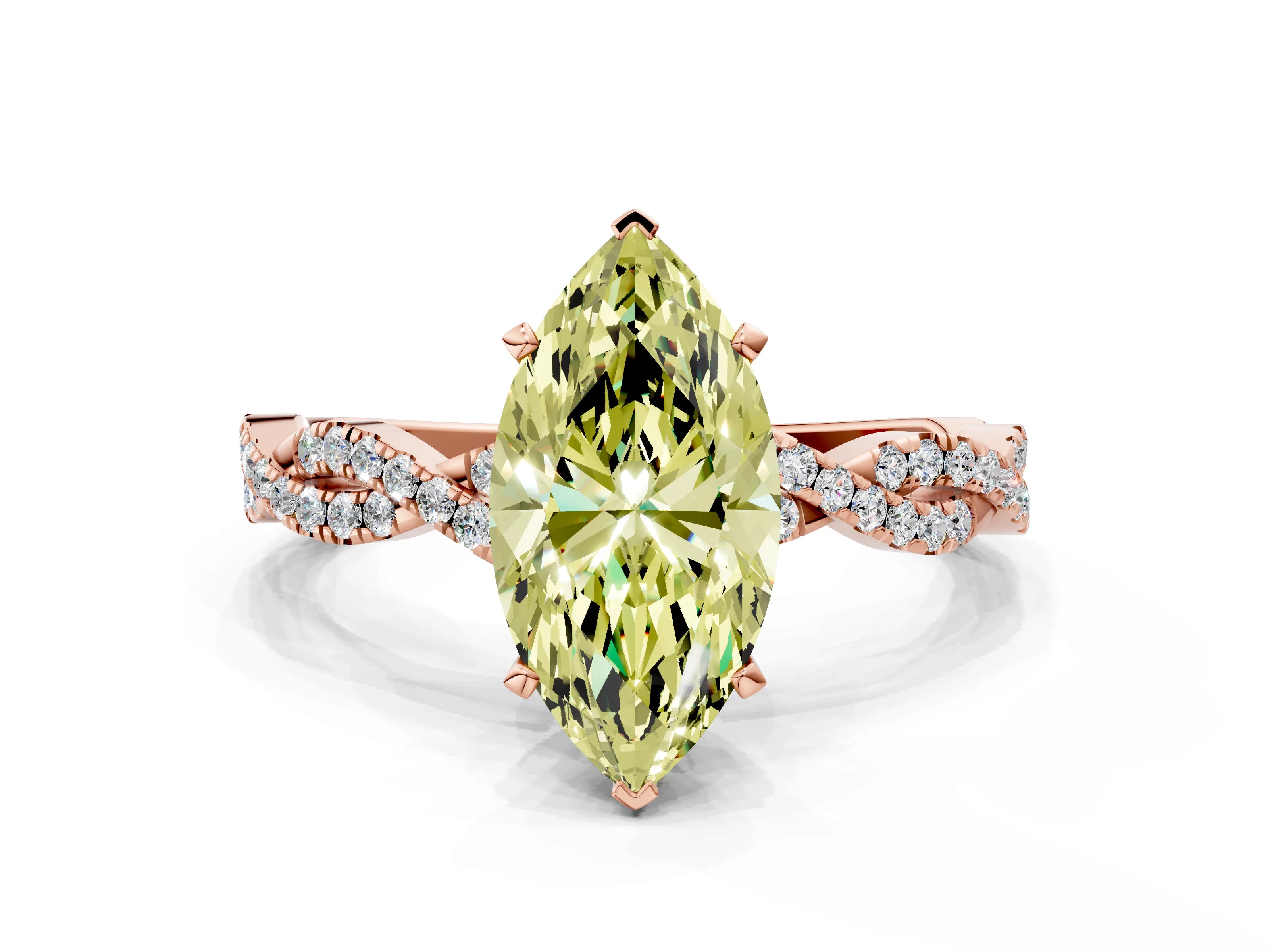 Rose gold Fancy Yellow Marquise Cut Solitaire Twisted Pave Band with Four-Prong Setting_3