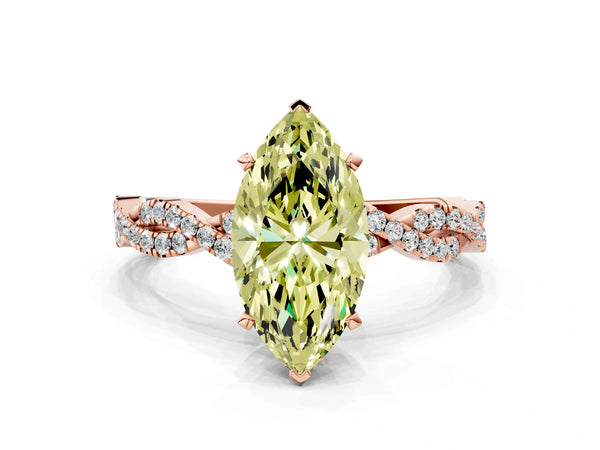 Rose gold Fancy Yellow Marquise Cut Solitaire Twisted Pave Band with Four-Prong Setting