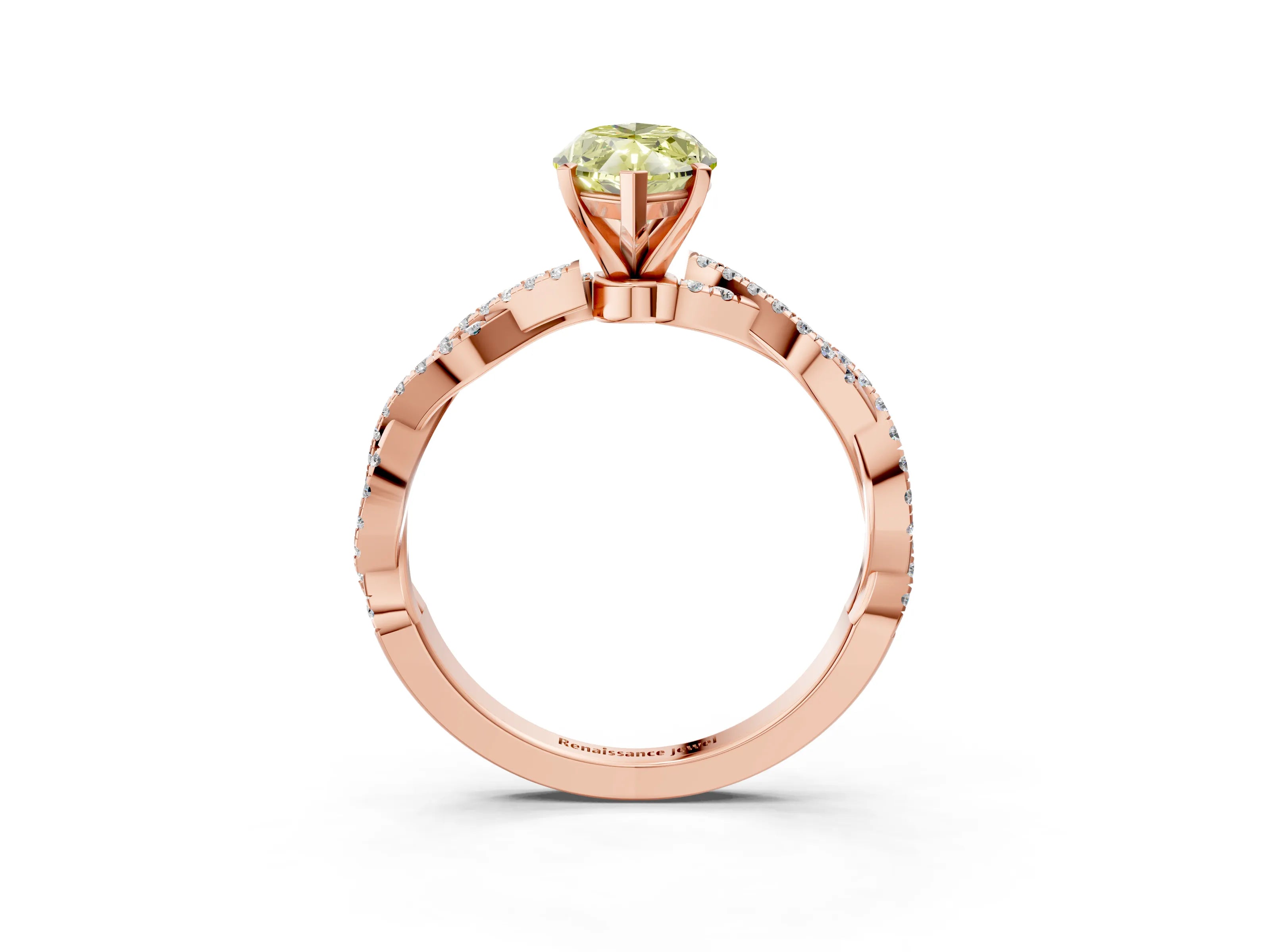 Rose gold Fancy Yellow Marquise Cut Solitaire Twisted Pave Band with Four-Prong Setting_6