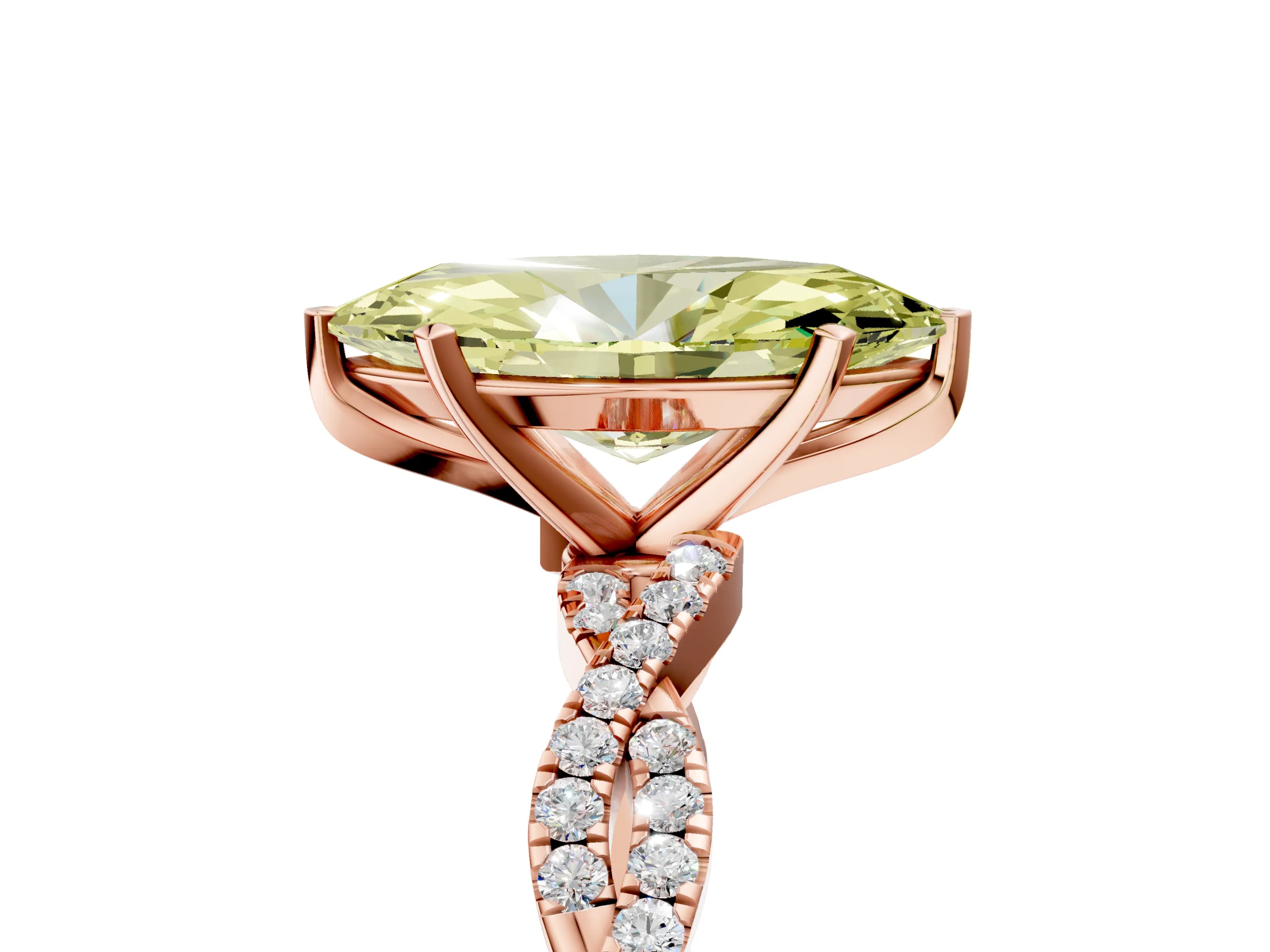Rose gold Fancy Yellow Marquise Cut Solitaire Twisted Pave Band with Four-Prong Setting_8
