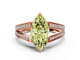 Rose gold Fancy Yellow Marquise  Cut Split Shank Pave Diamond Ring with Four-Prong Setting