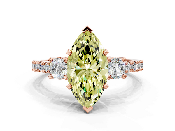 Rose gold Fancy Yellow Marquise  Cut Three-Stone Diamond Pavé Band with Prong Setting