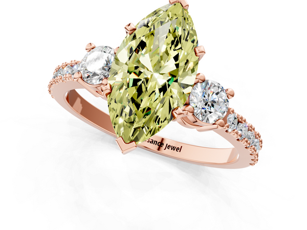 Rose gold Fancy Yellow Marquise  Cut Three-Stone Diamond Pavé Band with Prong Setting