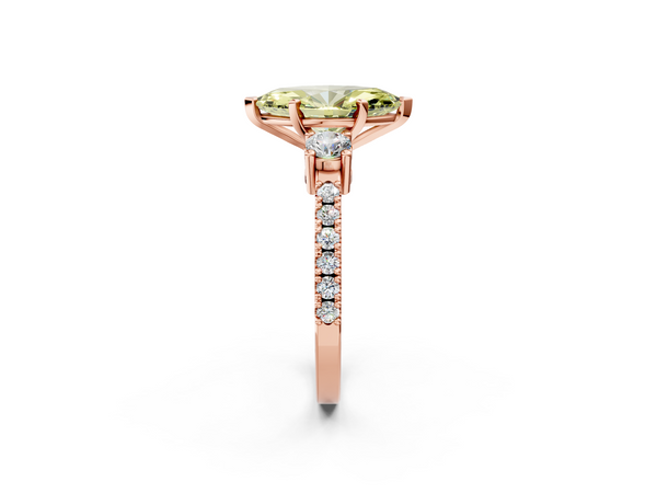 Rose gold Fancy Yellow Marquise  Cut Three-Stone Diamond Pavé Band with Prong Setting