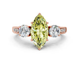 Rose gold Fancy Yellow Marquise Cut Three-Stone Diamond Ring with Pavé Band and Four-Prong Setting