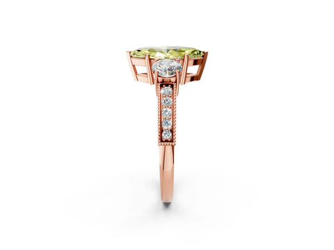 Rose gold Fancy Yellow Marquise Cut Three-Stone Diamond Ring with Pavé Band and Four-Prong Setting_2
