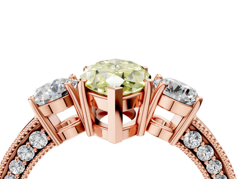 Rose gold Fancy Yellow Marquise Cut Three-Stone Diamond Ring with Pavé Band and Four-Prong Setting_4