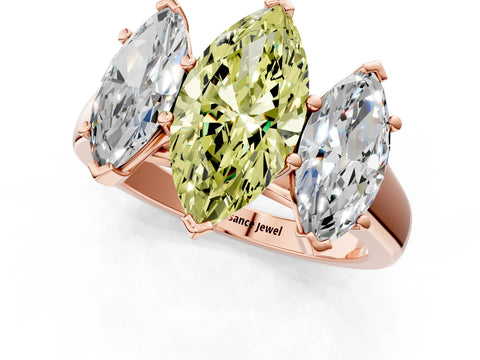 Rose gold Fancy Yellow Marquise Cut Three-Stone Diamond Ring with Prong Setting on a Classic Band_1