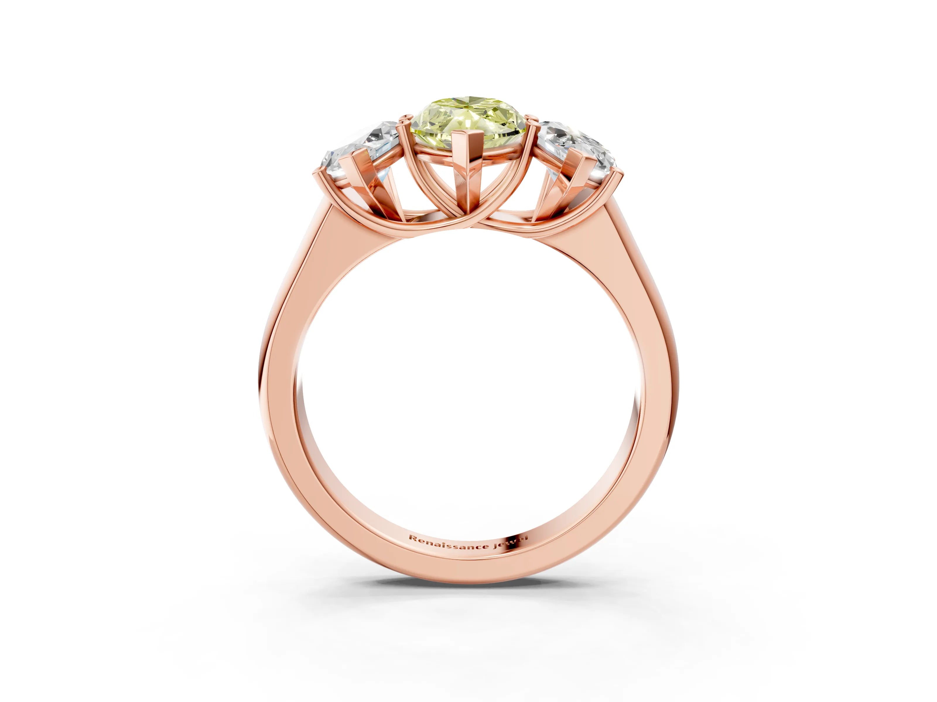 Rose gold Fancy Yellow Marquise Cut Three-Stone Diamond Ring with Prong Setting on a Classic Band_3