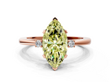 Rose gold Fancy Yellow Marquise  Cut Three-Stone Solitaire Ring with Round Accent Diamonds and Four-Prong Setting