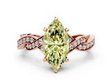Rose gold Fancy Yellow Marquise  Cut Twisted Pavé Band Solitaire Ring with Four-Prong Setting