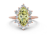 Rose gold Fancy Yellow Marquise  Diamond Cluster Halo Ring with Solitaire Band and Four-Prong Setting