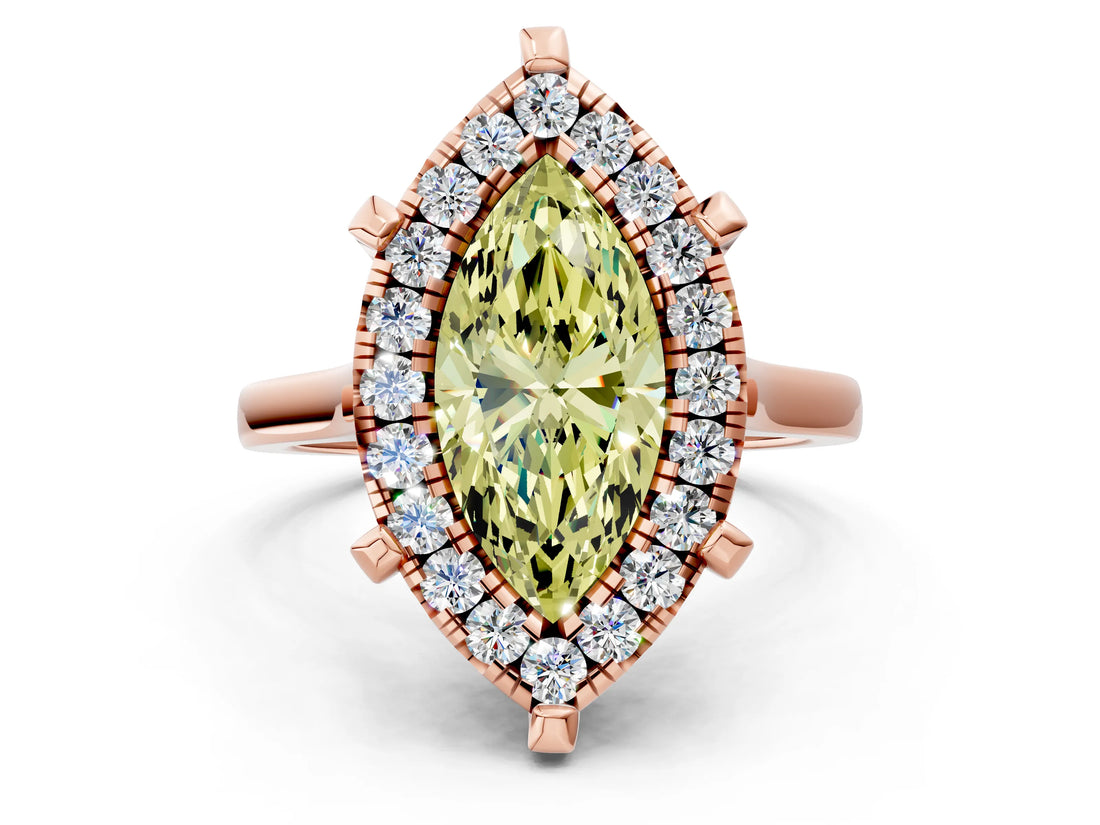 Rose gold Fancy Yellow Marquise  Diamond Cluster Halo Solitaire with Four-Prong Setting_23