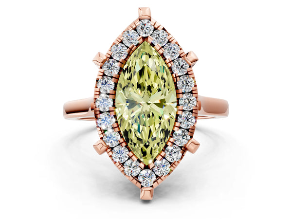 Rose gold Fancy Yellow Marquise  Diamond Cluster Halo Solitaire with Four-Prong Setting