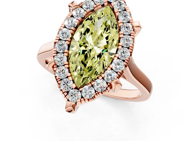 Rose gold Fancy Yellow Marquise  Diamond Cluster Halo Solitaire with Four-Prong Setting
