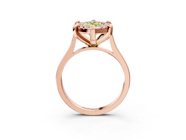Rose gold Fancy Yellow Marquise  Diamond Cluster Halo Solitaire with Four-Prong Setting