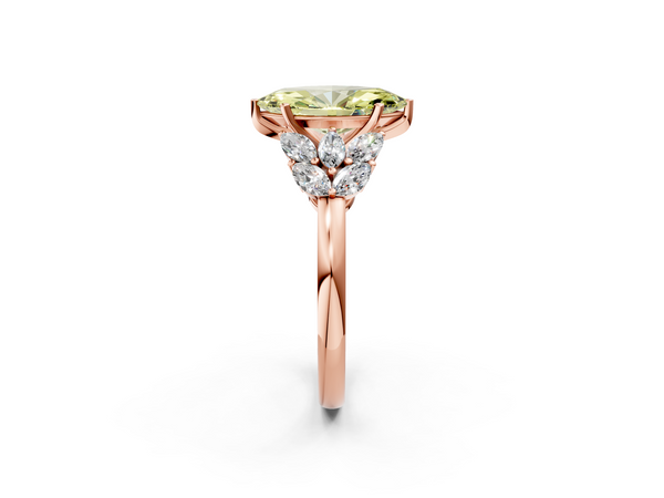 Rose Gold Marquise Cluster Leaf Engagement Ring Setting for Fancy Yellow Center