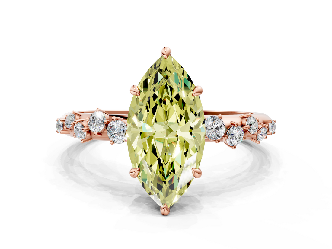 Rose gold Fancy Yellow Marquise  Diamond Cluster Prong-Set Solitaire Ring