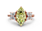 Rose gold Fancy Yellow Marquise  Diamond Floral Cluster Ring with Solitaire Band and Prong Setting
