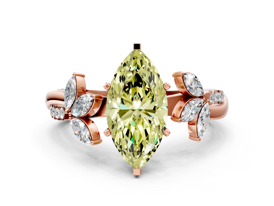 Rose gold Fancy Yellow Marquise  Diamond Floral Vine Solitaire Engagement Ring