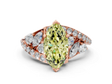 Rose gold Fancy Yellow Marquise  Diamond Halo Ring with Marquise and Pavé Band in Prong Setting