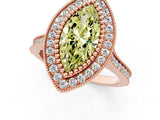 Rose gold Fancy Yellow Marquise  Diamond Halo Ring with Milgrain Frame and Pavé Band 1