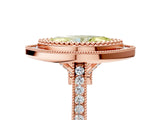 Rose gold Fancy Yellow Marquise  Diamond Halo Ring with Milgrain Frame and Pavé Band 5
