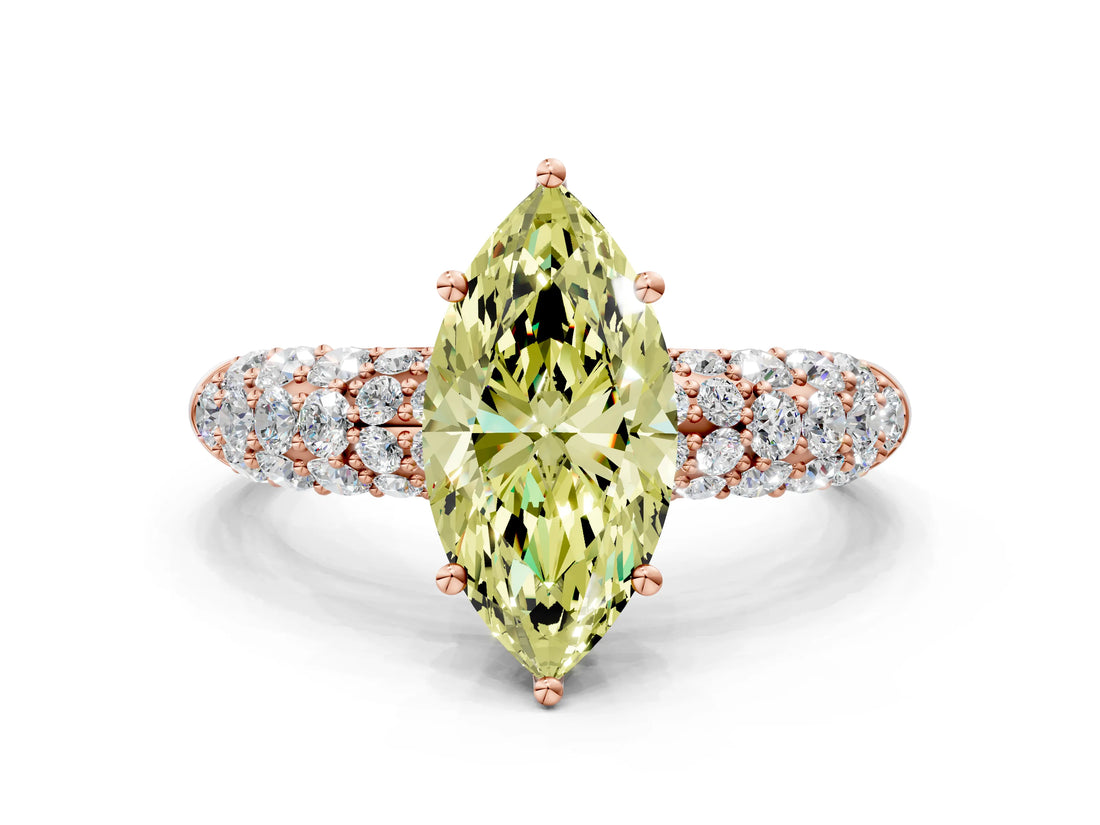 Rose gold Fancy Yellow Marquise  Diamond Pavé Band Solitaire Ring with Four-Prong Setting_53