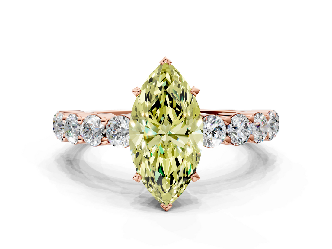 Rose gold Fancy Yellow Marquise  Diamond Pavé Band Solitaire with Four-Prong Setting