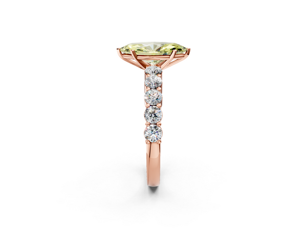 Rose gold Fancy Yellow Marquise  Diamond Solitaire Ring with Shared Prong Round Side Stones