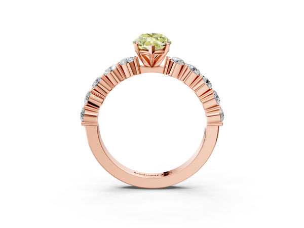 Rose gold Fancy Yellow Marquise  Diamond Solitaire Ring with Shared Prong Round Side Stones