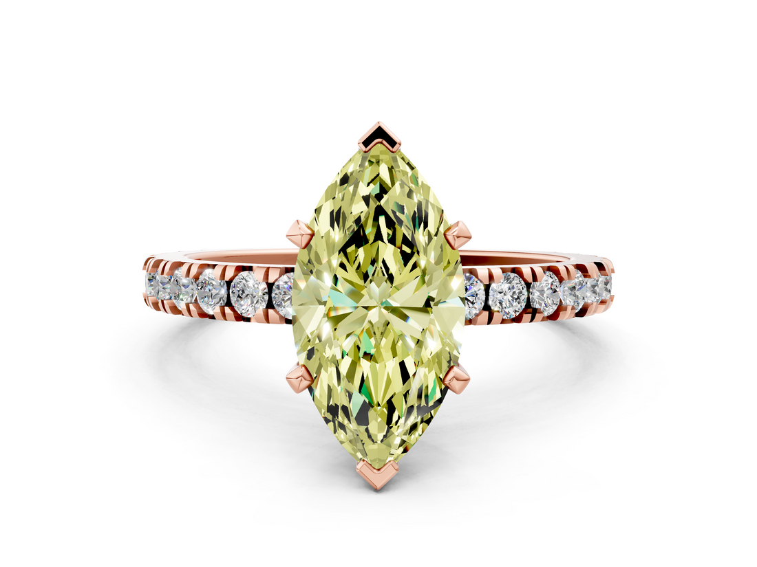 Rose gold Fancy Yellow Marquise  Diamond Pavé Band Solitaire with Four-Prong Setting