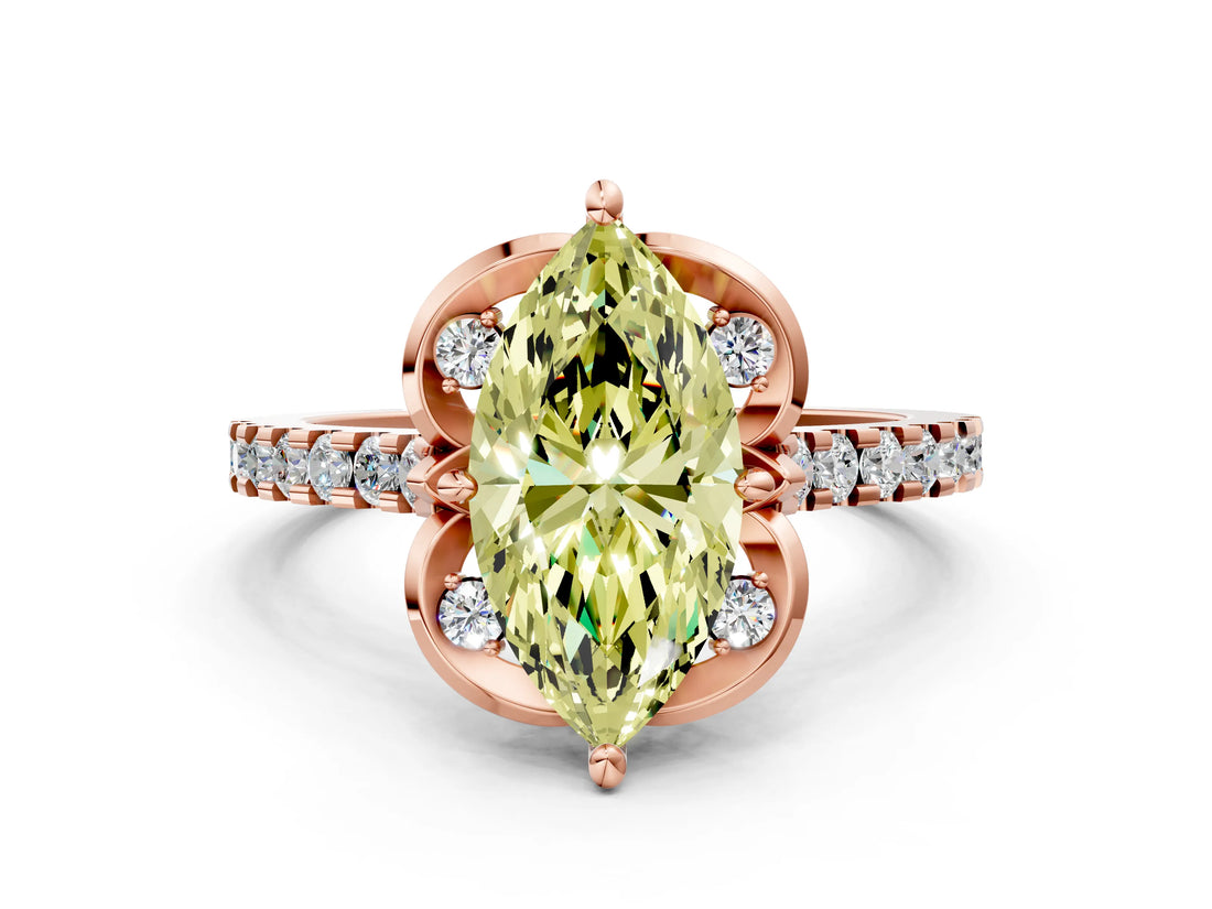 Rose gold Fancy Yellow Marquise  Diamond Pave Band with Floral Prong Setting_27