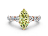 Rose gold Fancy Yellow Marquise  Diamond Prong Setting with Side Stones on a Pave Band