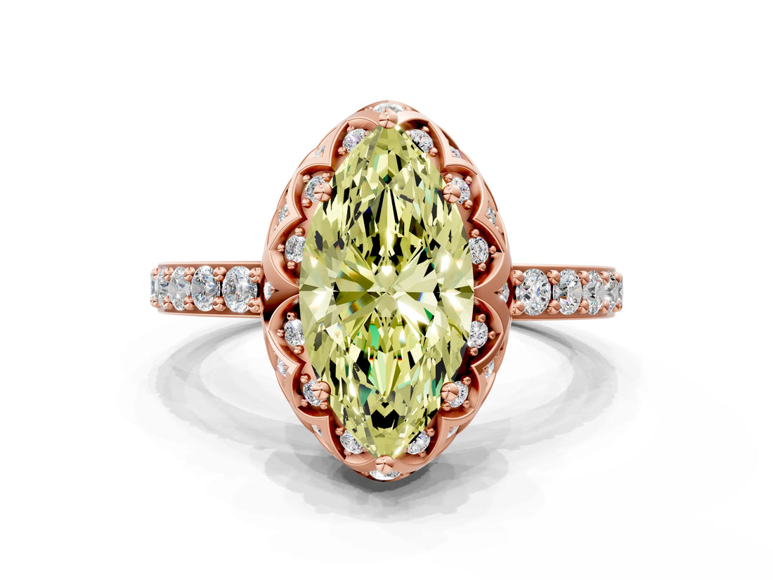Rose gold Fancy Yellow Marquise  Diamond Solitaire Ring with Shared Prong Pavé Band_16