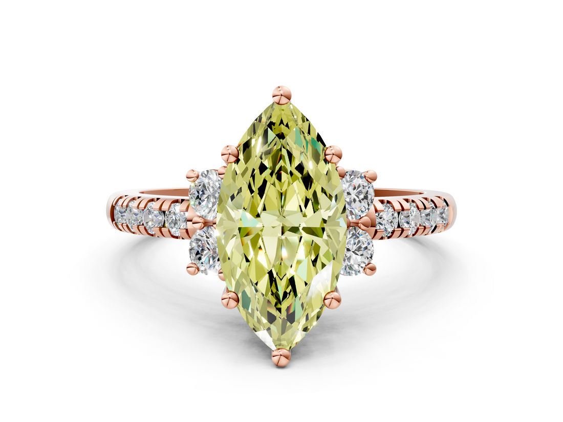 Rose gold Fancy Yellow Marquise  Diamond Three-Stone Pave Band with Four-Prong Setting