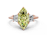 Rose gold Fancy Yellow Marquise  Diamond Three-Stone Ring with Trapezoid Side Stones and Prong Setting