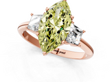 Rose gold Fancy Yellow Marquise  Diamond Three-Stone Ring with Trapezoid Side Stones and Prong Setting_1