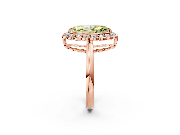 Rose gold Fancy Yellow Marquise  Halo Cluster Diamond Engagement Ring with Solitaire Band and Prong Setting