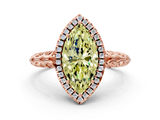 Rose gold Fancy Yellow Marquise  Halo Diamond Engagement Ring with Intricate Filigree Band and Four-Prong Setting_17