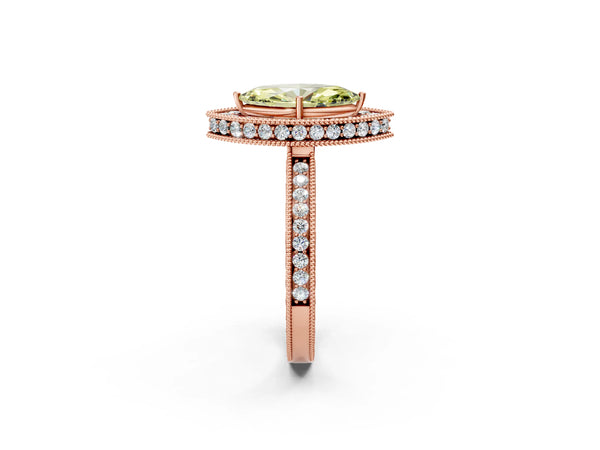 Rose gold Fancy Yellow Marquise  Halo Diamond Engagement Ring with Milgrain Pave Band and Four-Prong Setting