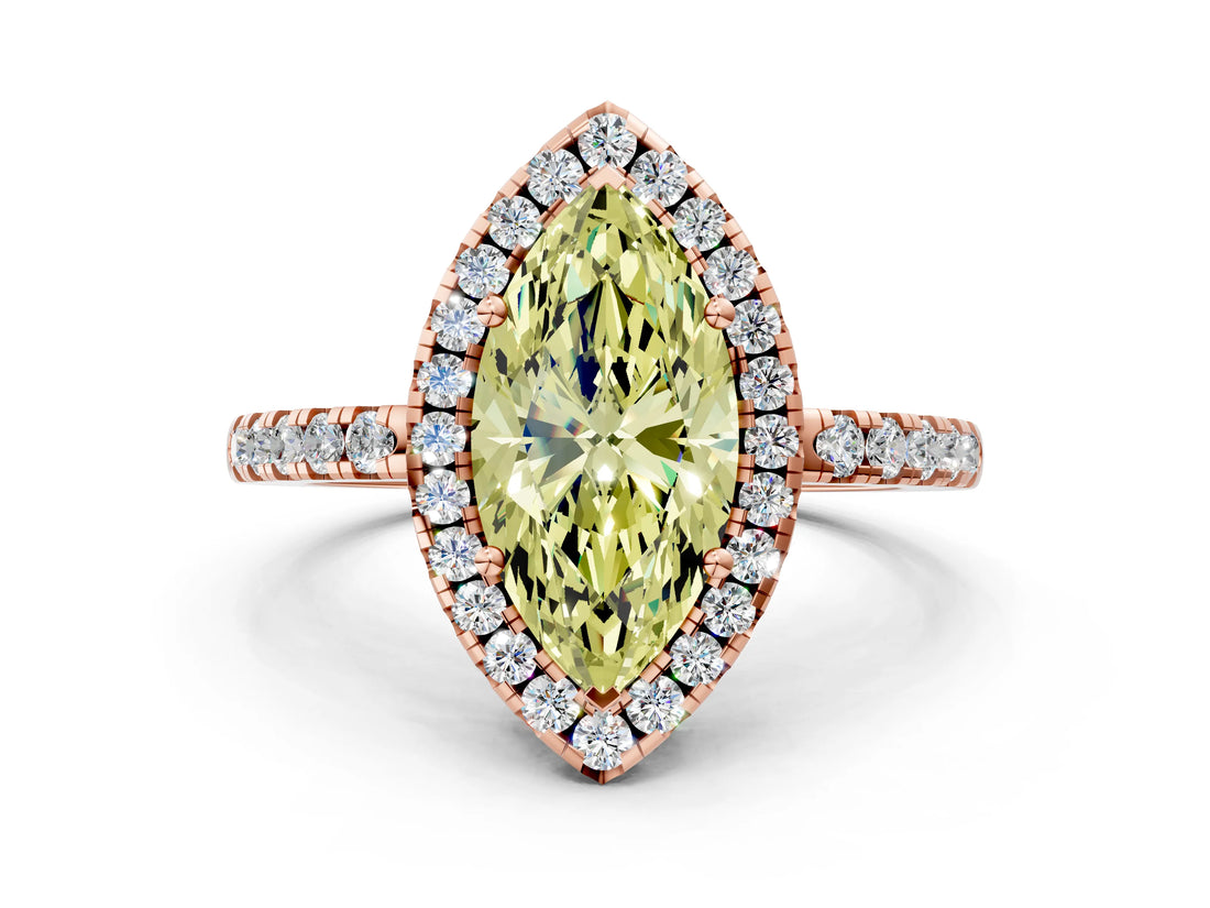 Rose gold Fancy Yellow Marquise  Halo Diamond Engagement Ring with Pavé Band and Four-Prong Setting_147