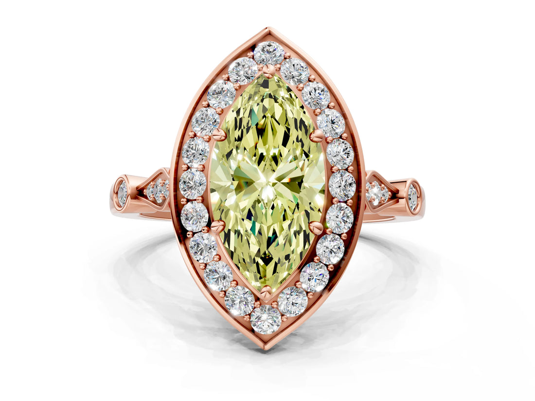 Rose gold Fancy Yellow Marquise  Halo Diamond Engagement Ring with Twisted Band and Four-Prong Setting 2