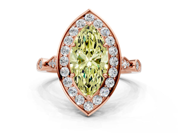 Rose gold Fancy Yellow Marquise  Halo Diamond Engagement Ring with Twisted Band and Four-Prong Setting