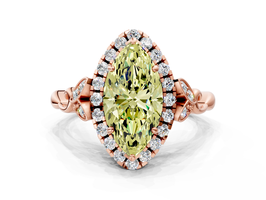 Rose gold Fancy Yellow Marquise  Halo Diamond Engagement Ring with Vintage-Inspired Band and Four-Prong Setting_3