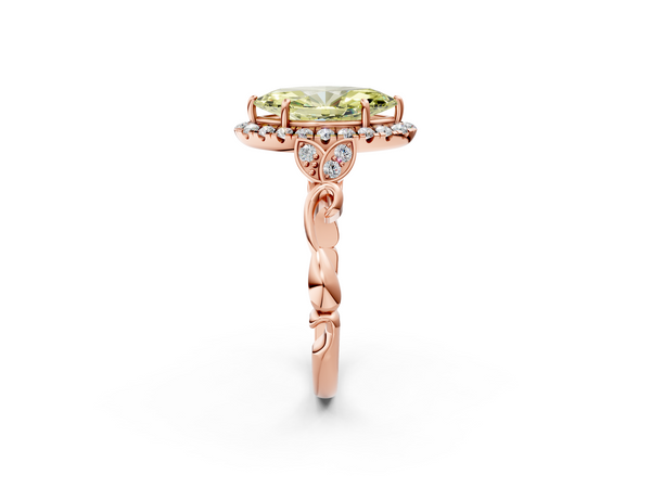 Rose gold Fancy Yellow Marquise  Halo Diamond Engagement Ring with Vintage-Inspired Band and Four-Prong Setting