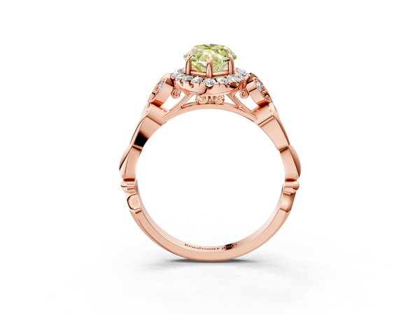 Rose gold Fancy Yellow Marquise  Halo Diamond Engagement Ring with Vintage-Inspired Band and Four-Prong Setting